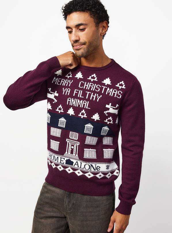 Home Alone Dark Red Christmas Jumper XS